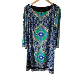 Laundry by Shelli Segal Dress Multicolor Print Knee Length Boat Neck Size Small